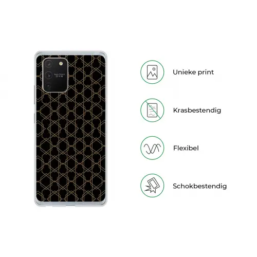 Verweven - Zeshoeken - Zwart - Goud Telefoonhoesje Samsung Galaxy S10 Lite klein 364 -specsS10Lite