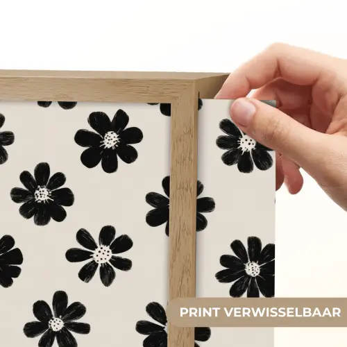 Grafisch - Madeliefjes - Zwart - Beige Light Box met batterij (Wandlamp) middel 907 -USP_websiteprintNL