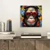 Chimpansee - Aap - dieren - Graffiti - Bril - Koptelefoon - Kleuren aluminium wit klein -sfeer1