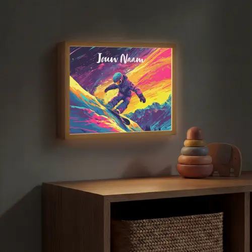 Snowboarden - Sneeuw - Kleurrijk Light Box met batterij (Wandlamp kind) middel -sfeer5_kind