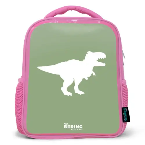 Groen met T-rex dino Kinderrugzak - Roze middel -3d