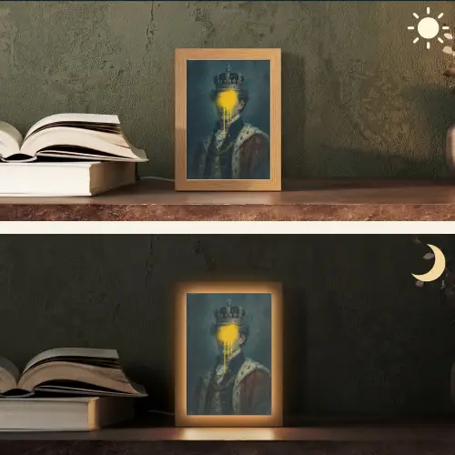 Koning - Portret - Druipende gele verf Light Box met kabel (Tafellamp) klein -sfeer3