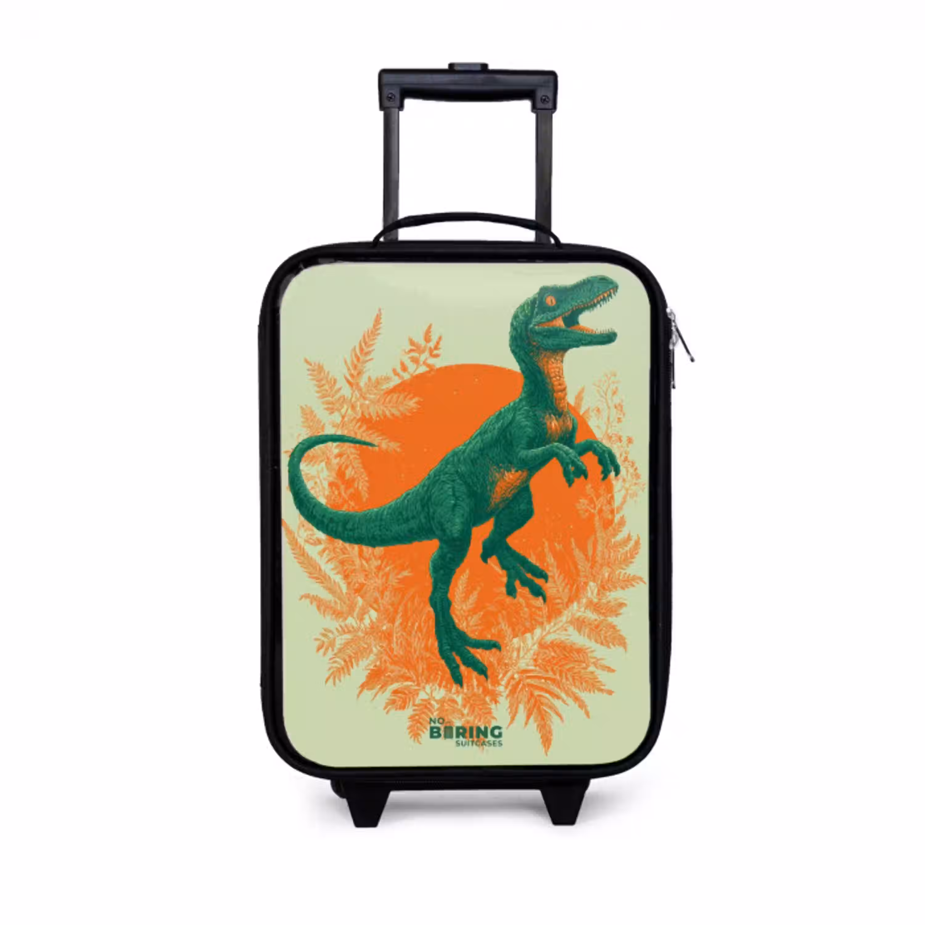 Groene dino tussen varens Kinderkoffer - Zwart klein -3d