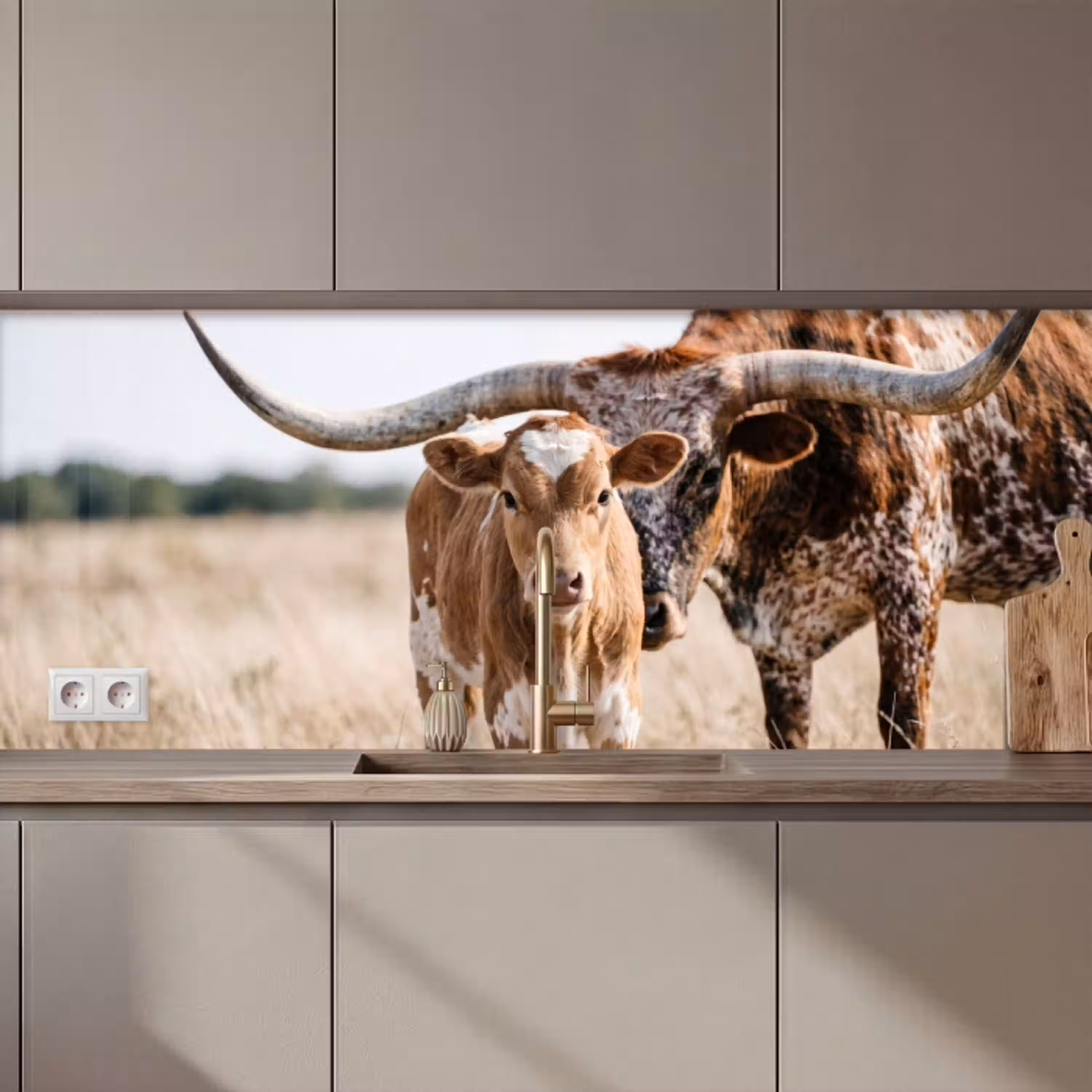 Texas Longhorn - Kalf - Weide - Dieren keuken achterwand 2 middel zz_3dshopping