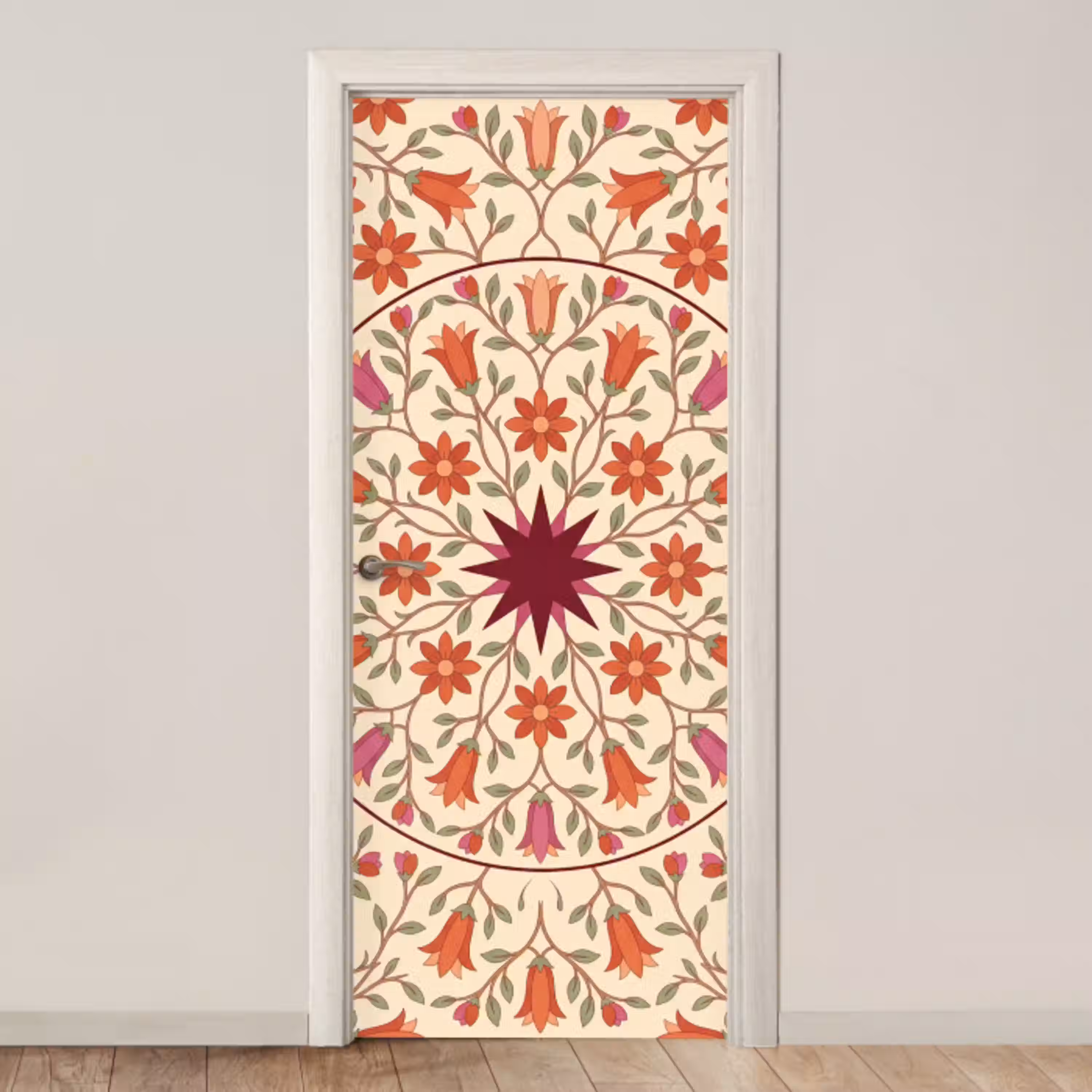 Bloemen - Mandala - Decoratief - Rood deurposter klein -3d_beige
