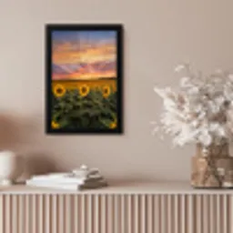 Zonnebloemen - Heuvellandschap - Geel fotolijst zwart zonder passe partout klein -sfeer5