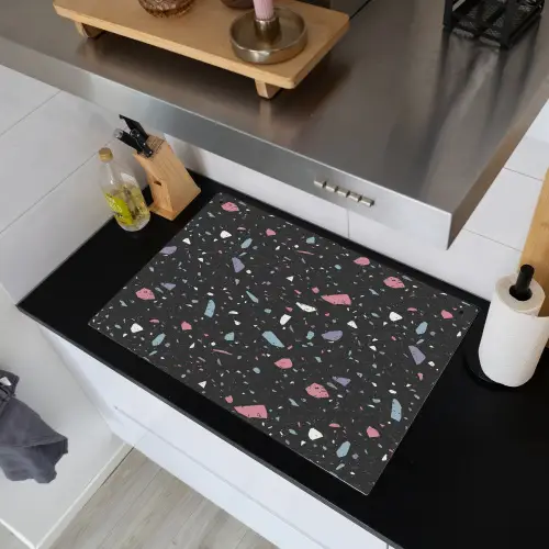 Terrazzo - Patroon - Zwart - Zacht Inductie beschemer met haakjes klein 777 -sfeer1