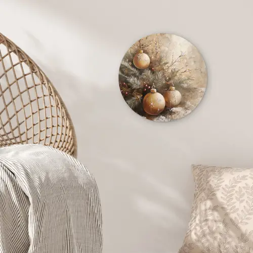 Kerst - Kerstballen - Beige - Goud Wandcirkel kunststof plaat 5mm dik klein -sfeer5