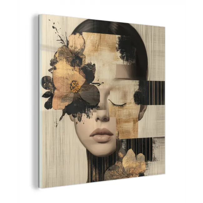 Gezicht - Bloemen - Zwart - Vrouw plexiglas 5mm klein -z3d