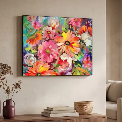 Bloemen - Kunst - Schilderij - Botanisch Textielframe - compleet frame klein -sfeer3