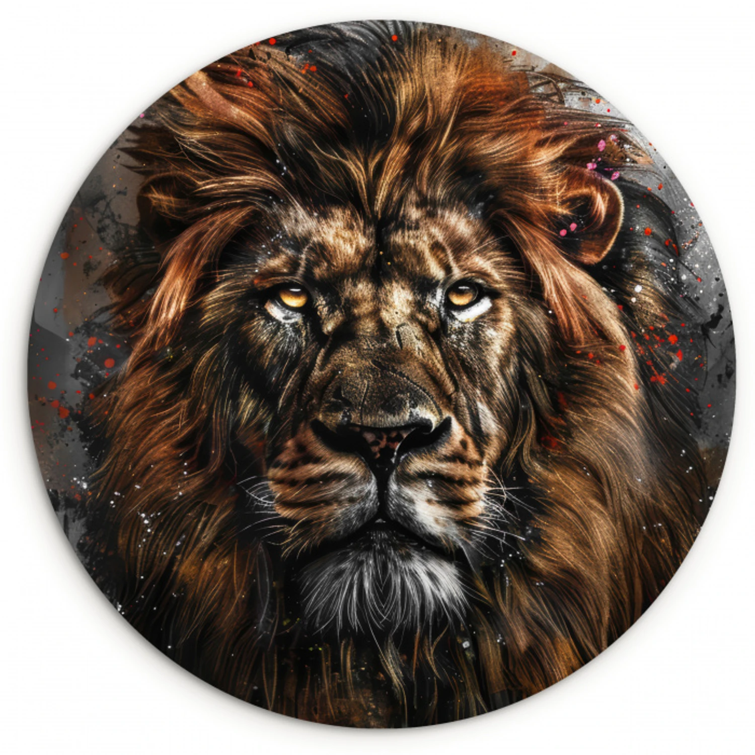 Leeuw - Dieren - Portret - Zwart - Luxe Wandcirkel kunststof plaat 5mm dik klein -3d