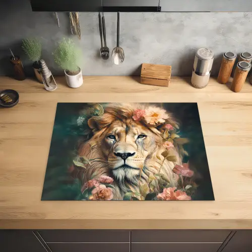 Leeuw - Leeuwenkop - Wilde dieren - Bloemen Inductie beschermer vinyl 3mm groot -sfeer5