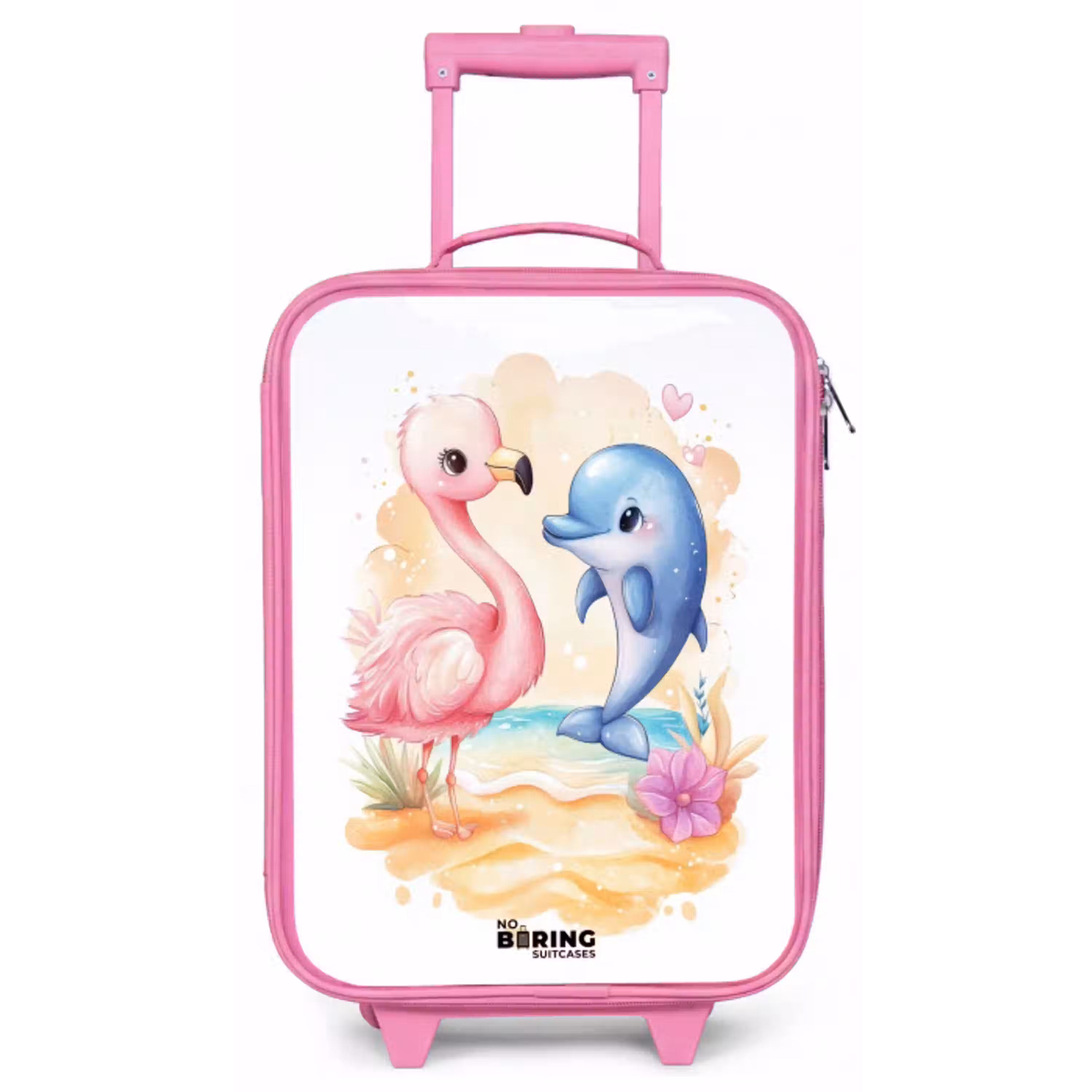 Roze flamingo en blauwe dolfijn op een strand Kinderkoffer - Roze klein -zz3dotto