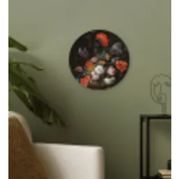 Stilleven met bloemen en een horloge - Schilderij van Abraham Mignon Wandcirkel kunststof plaat 5mm dik klein -sfeer3