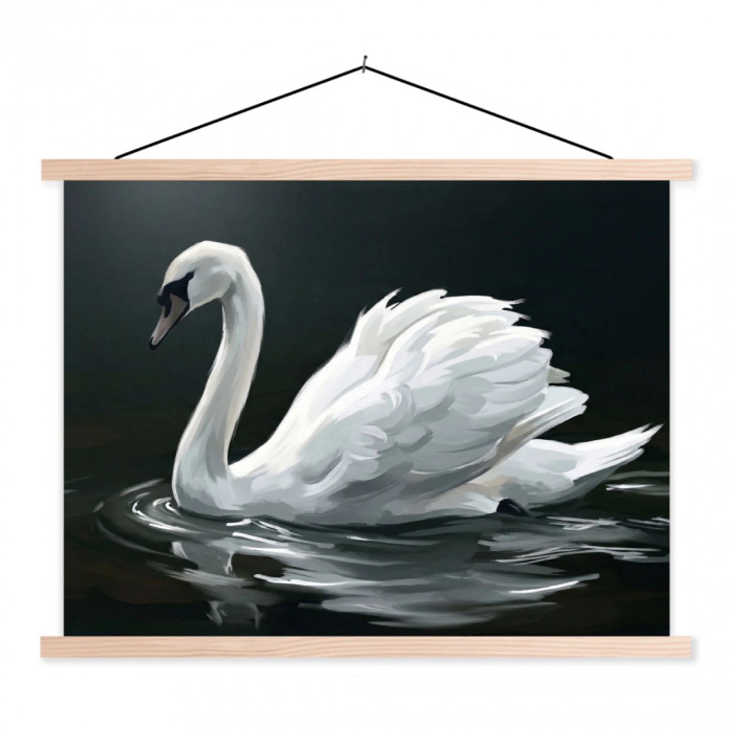 Zwaan - Water - Natuur - Realistisch - Wit textielposter latten blank klein -3d