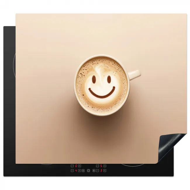 Koffie - Melkschuim - Lach - Beige Inductie beschermer vinyl 3mm middel -3d