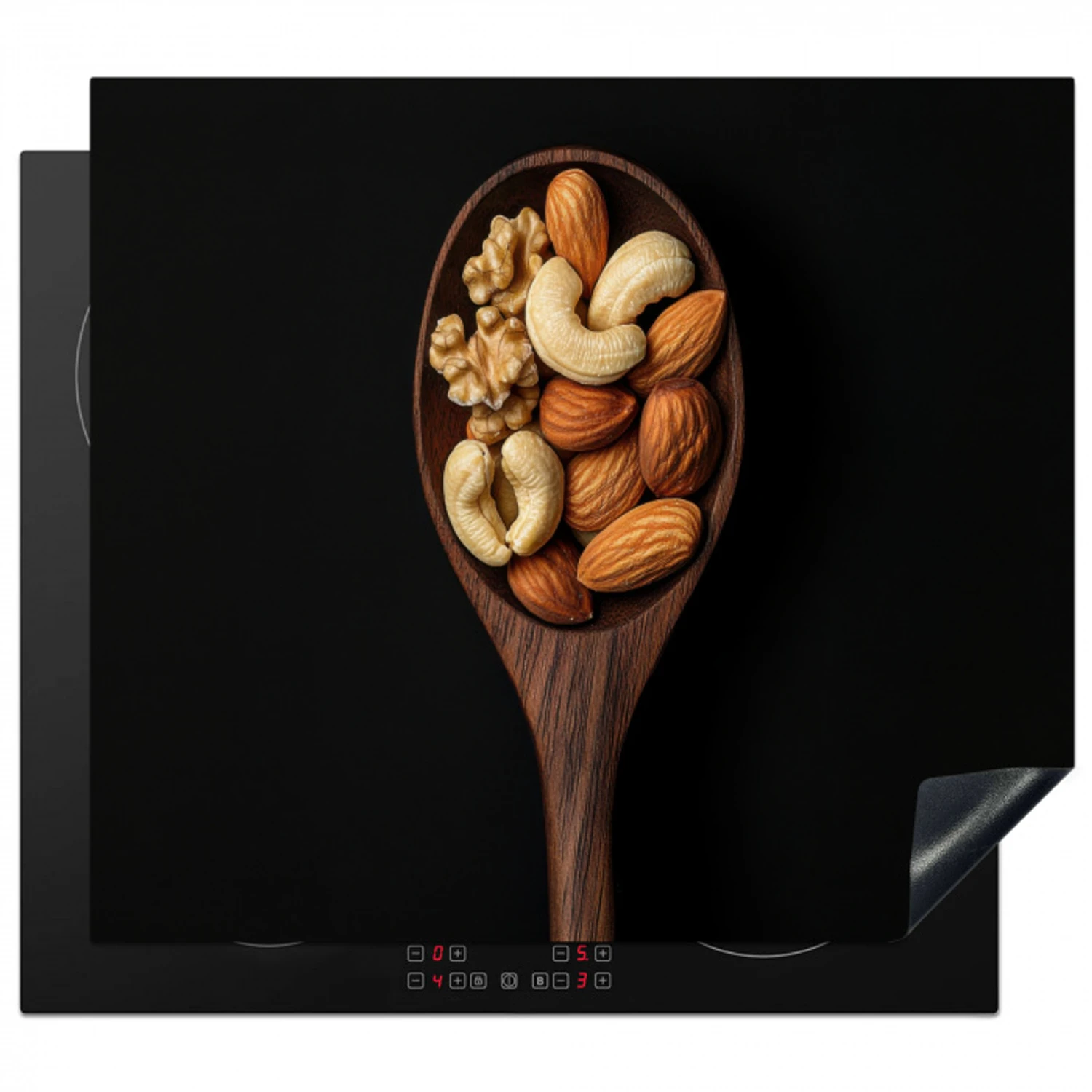 Hout - Noten - Zwart Inductie beschermer vinyl 3mm middel -3d