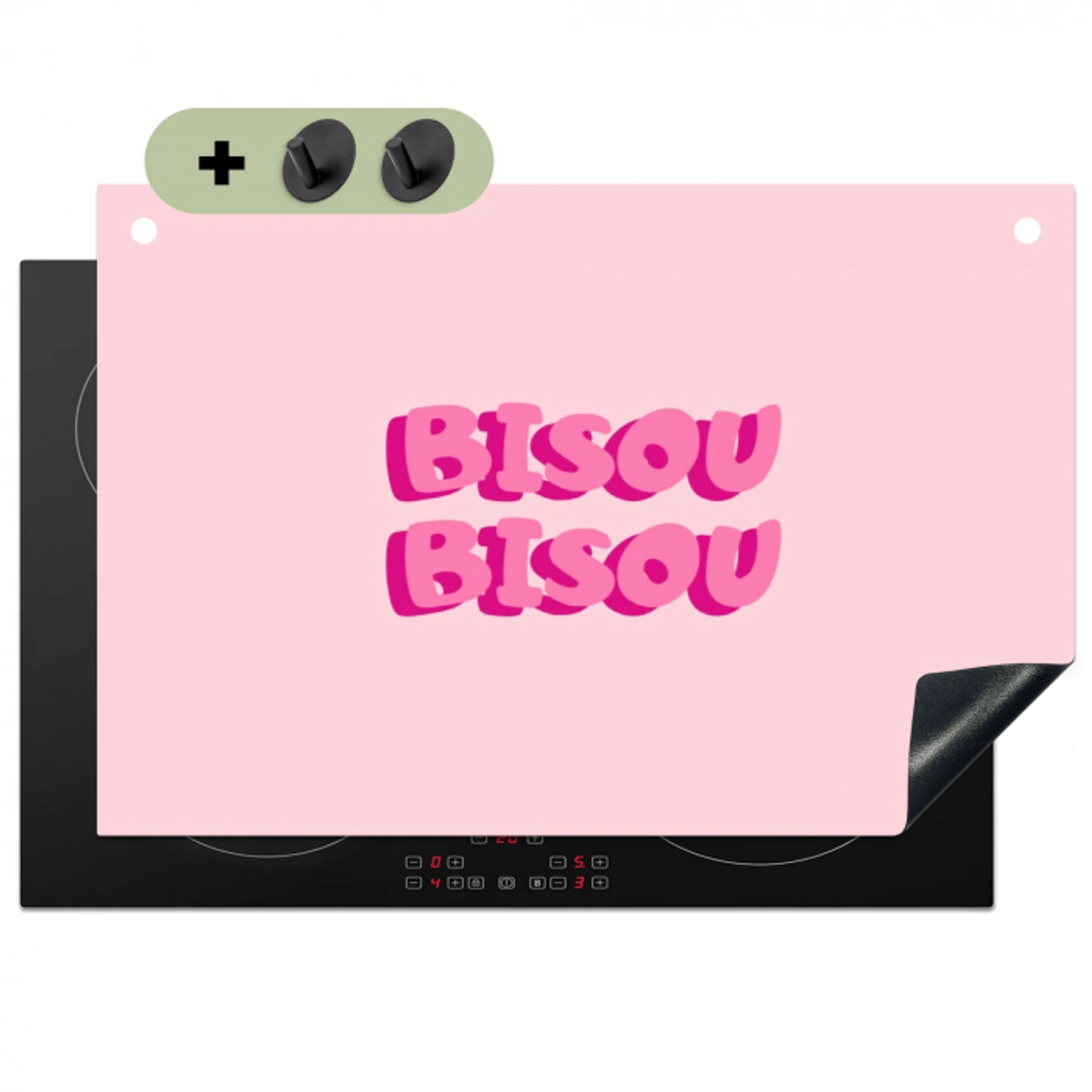 Bisou - Roze - Dikke letters Inductie beschemer met haakjes klein -3d