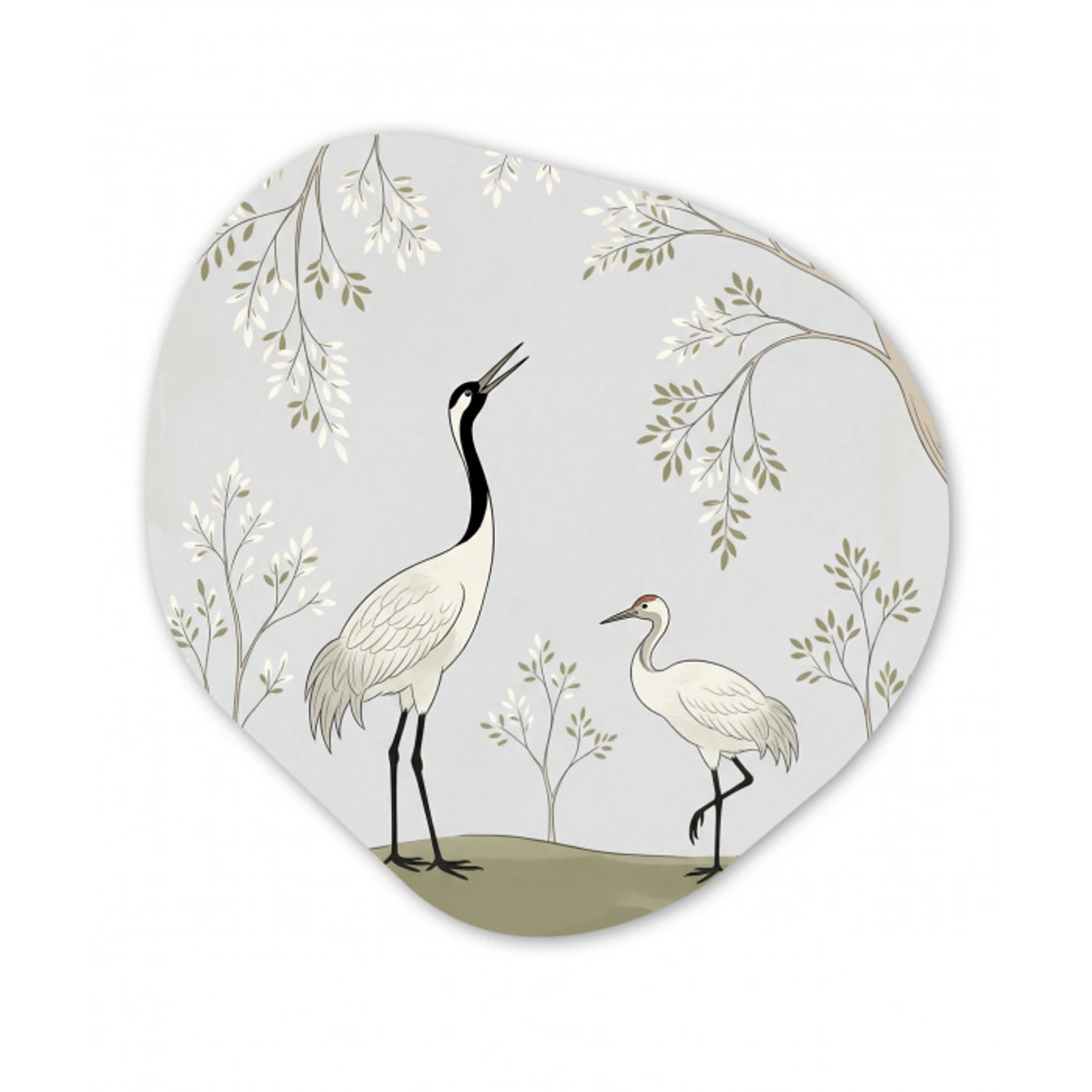 Minimalistisch - Kraanvogels - Blauw Wandcirkel Organisch Aluminium middel -3d