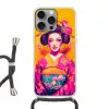Bloemen - Vrouw - Kimono - Roze Hoesje iPhone 16 Pro Max met koord klein -3d