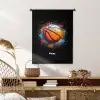 Oranje basketbal te midden van verfspetters Wandkleed katoen klein -sfeer5