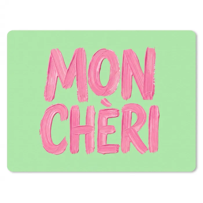 Mon cheri - Groen - Roze muismat rubber klein -3d