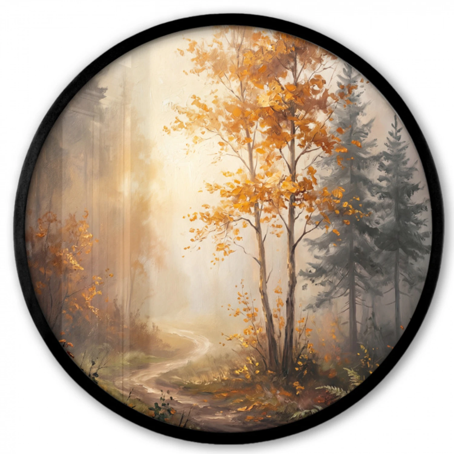 Bospad - Herfstbladeren - Natuur - Schilderachtig - Oranje Fotolijst rond zonder passe partout klein -3d