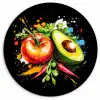 Tomaat - Avocado - Peper - Graffiti - Verf - Modern Wandcirkel kunststof plaat 5mm dik klein -3d