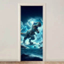 Dino - Blauw - Jongens deurposter klein -3d_beige