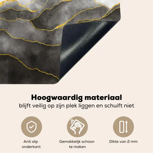 Marmer - Zwart - Goud - Luxe - Marmerlook Inductie beschemer met haakjes klein -ky-onderkant-nl