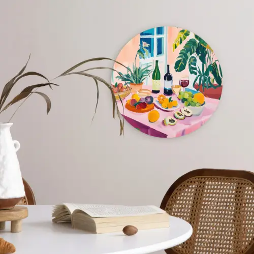 Tafel - Wijn - Fruit Wandcirkel kunststof plaat 5mm dik klein -sfeer4
