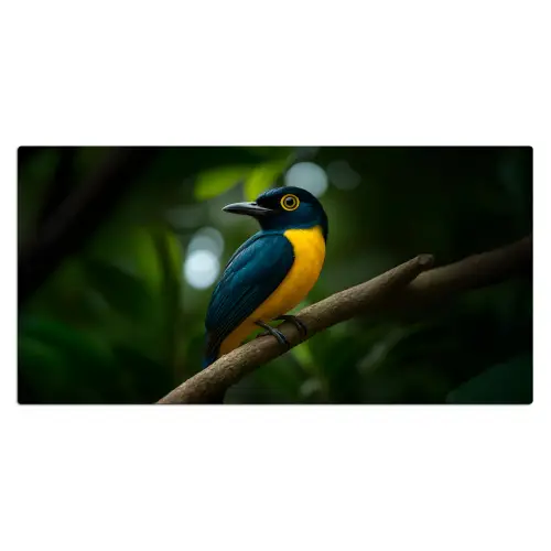 Vogel - Tak - Geel - Bladeren Muismat XXL klein -3d_leeg