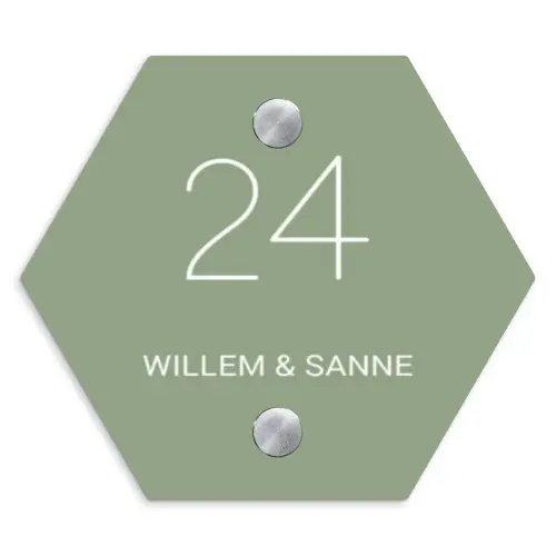 Effen olijfgroen - Klassiek Naambord Hexagon klein -3d