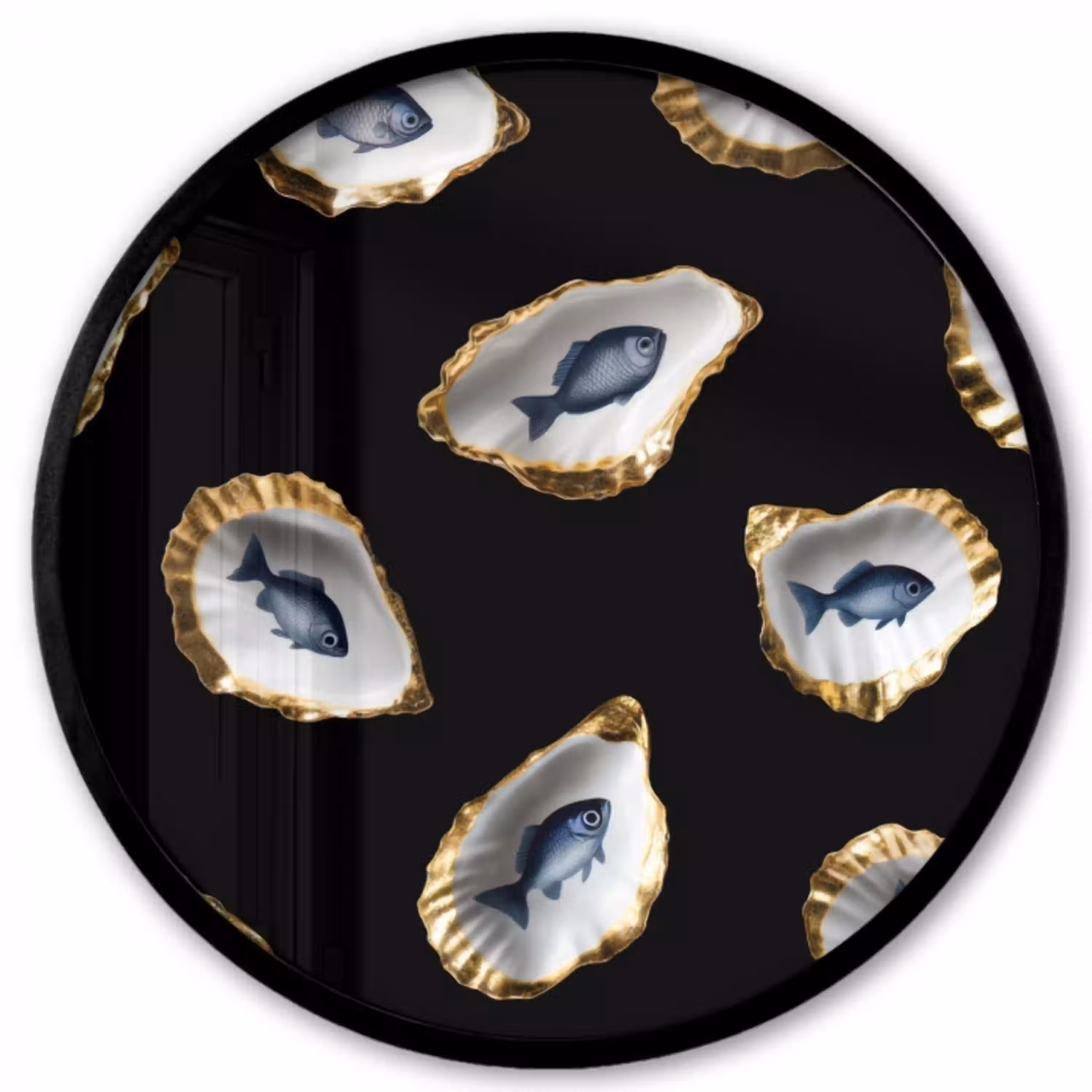 Oesters - Vissen - Blauw - Goud Fotolijst rond zonder passe partout klein -3d
