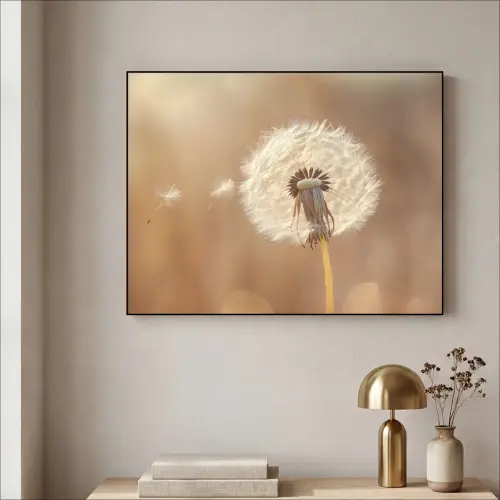 Paardenbloem - Beige - Natuur - Bloem Textielframe zwart klein -sfeer2