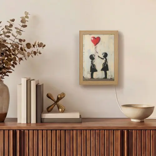 Street art - Banksy - Ballon - Graffiti - Hart Light Box met kabel (Tafellamp) klein -sfeer2