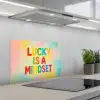 Quote - Lucky - Regenboogkleuren keuken achterwand spatscherm klein -3d_schuin