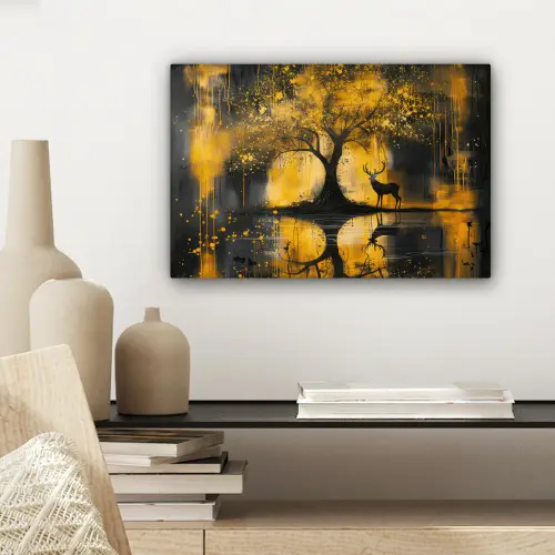 Boom - Verflook - Hert - Natuur - Goud canvas 2cm klein -sfeer6