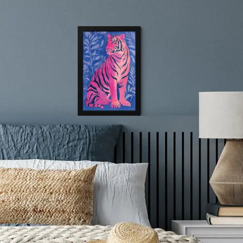 Tijger - Roze - Bladeren - Jungle fotolijst zwart zonder passe partout klein -sfeer3