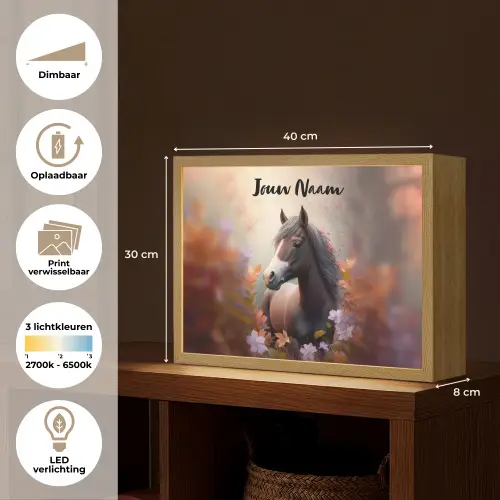Paard - Bloemen - Natuur - Paars - Dieren Light Box met batterij (Wandlamp kind) middel -USP_websiteoverzichtNL