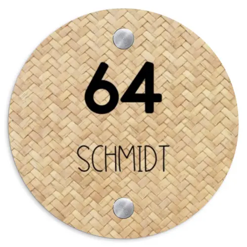 Gevlochten - Riet - Modern Naambord Rond klein -3d