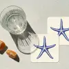 Blauwe zeester - Minimalistisch - Beige onderzetter kurk middel -sfeer4