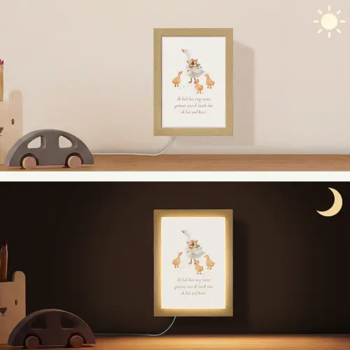 Boerderij dieren - Eend - Quote - 'Ik heb het nog nooit gedaan dus ik denk dat ik het wel kan!' Light Box met kabel (Wandlamp kind) klein -sfeer3_kind