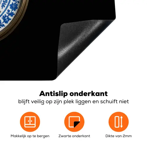 Kompas - Delfts blauw - Zwart Inductie beschermer vinyl 3mm klein -zzzzzzz-td-onderkant