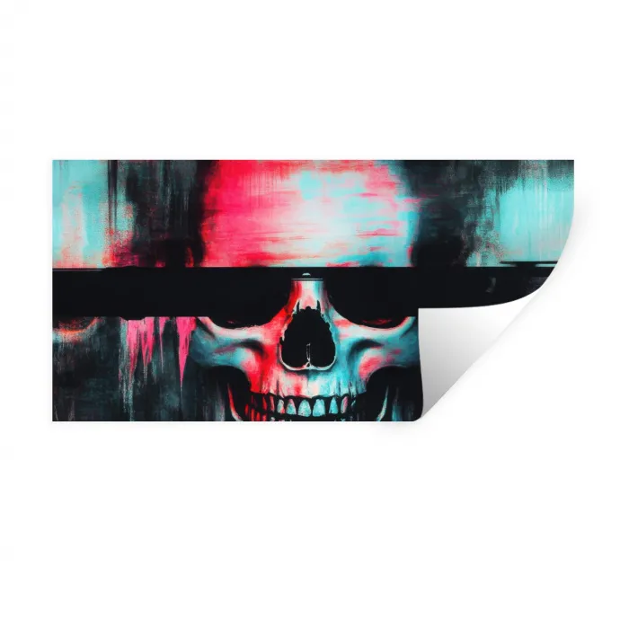 Schedels - Glitch - Cyberpunk Muursticker klein -3d