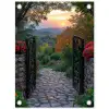 Landschap - Hek - Pad - Zonsondergang - Natuur tuinposter los doek klein -3d