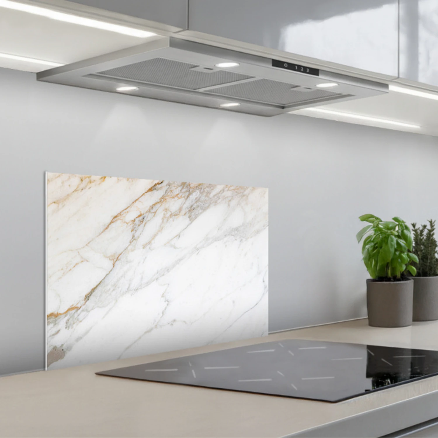 Marmer - Steen - Wit - Goud - Marmerlook - Steen - Luxe keuken achterwand spatscherm klein -3d_schuin