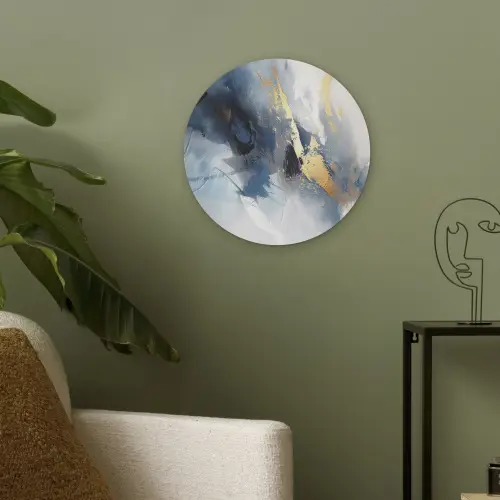 Blauw - Modern - Marmer - Abstract - Goud Akoestische PET Vilt - Rond klein -sfeer2