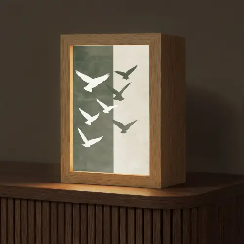 Japandi - Vogel - Groen Light Box met kabel (Tafellamp) klein -z3d_website