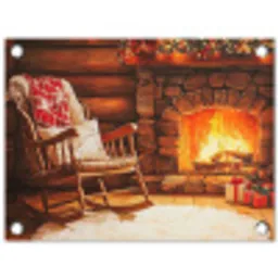 Winter - Kerst - Huis - Openhaard tuinposter los doek klein -3d